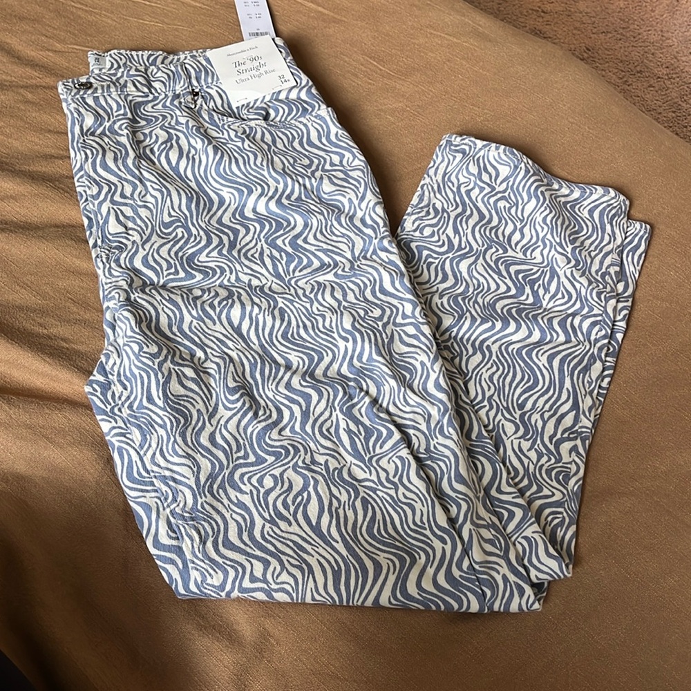 Abercrombie & Fitch High Rise Blue and White Jeans